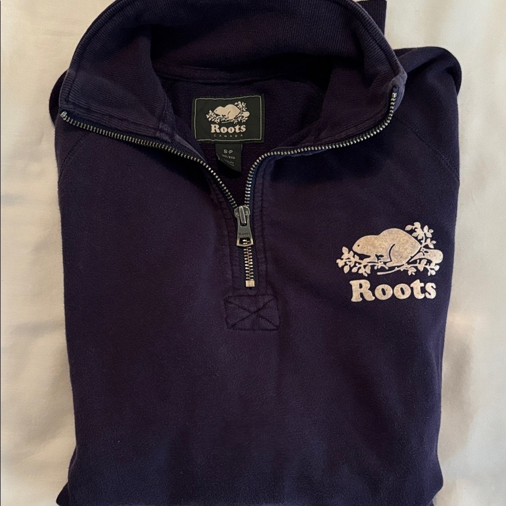 Roots Lightweight Navy/Purply Half-Zip Pullover with White Logo S
